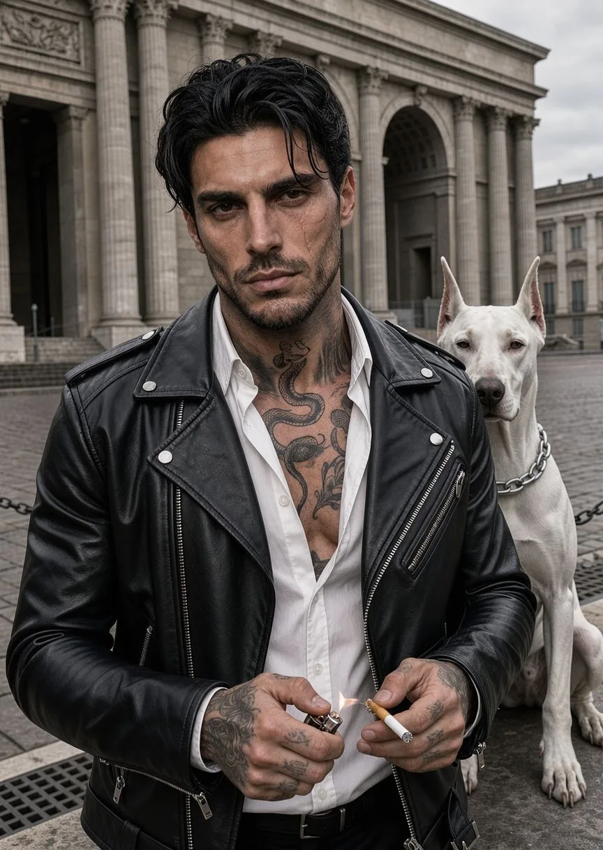FLUX prompt: A masterpiece cinematic color photo of a 34-year-old muscular Italian man with gritty
