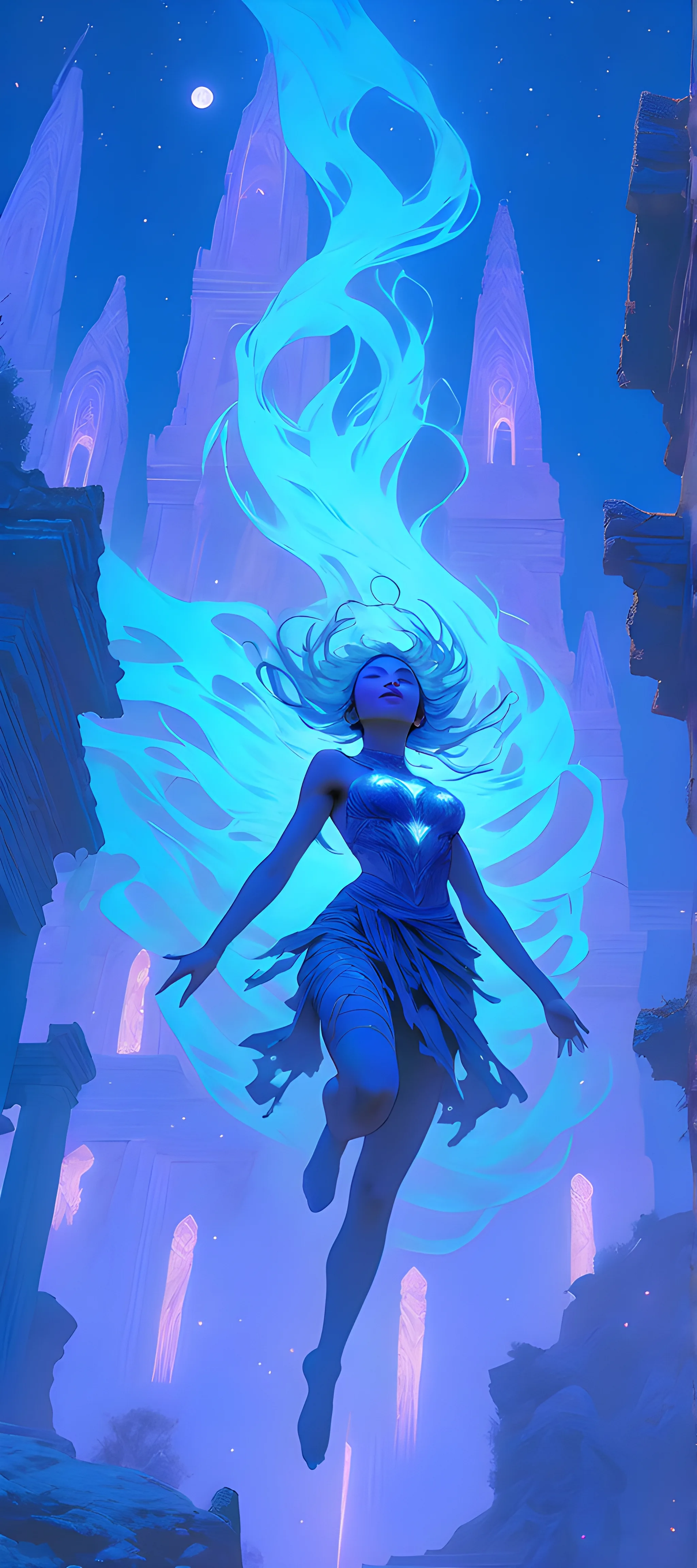 Stable Diffusion prompt: Epic view capture of a girl clad in ultraviolet threads