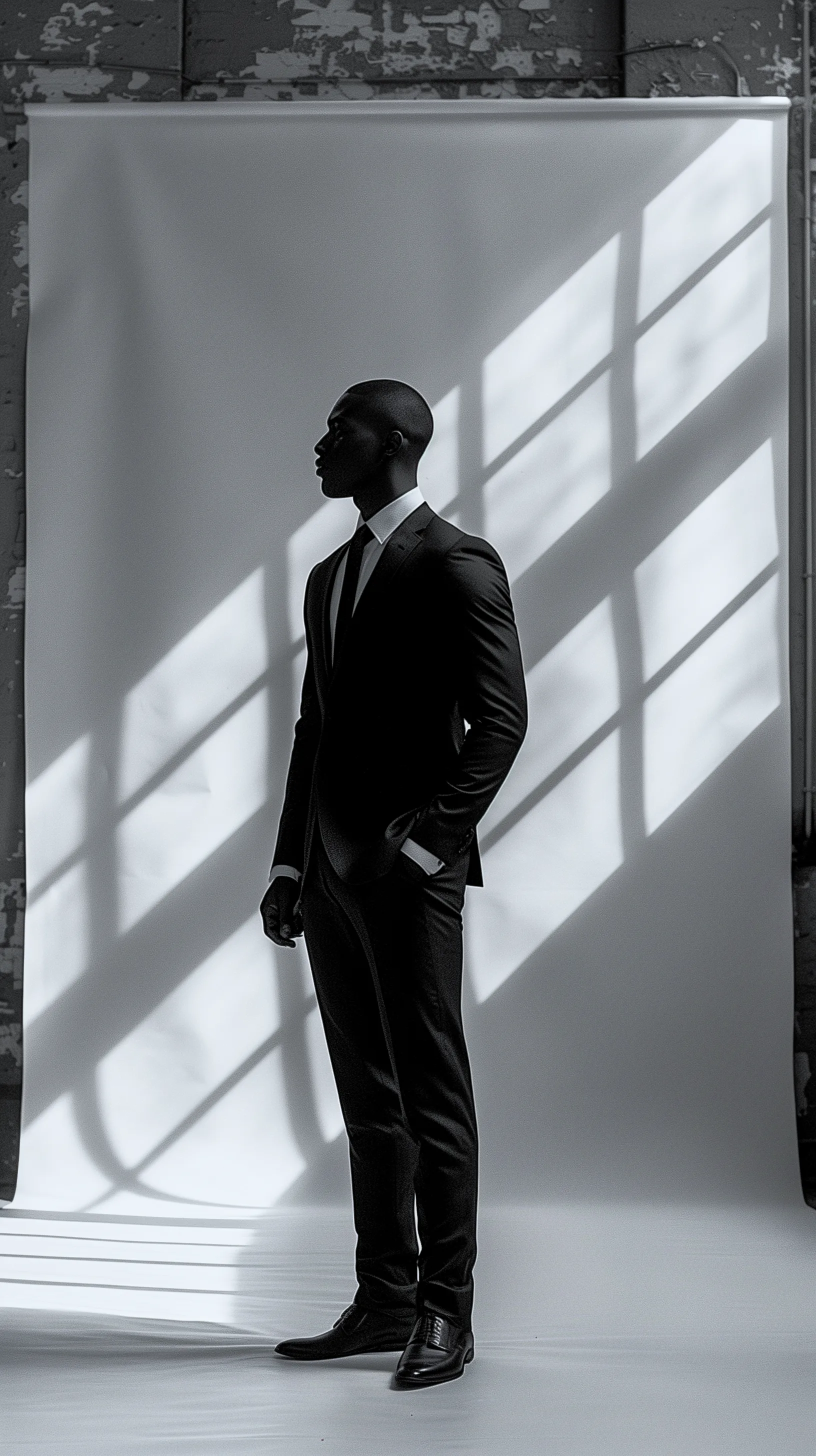 Midjourney prompt: Capture a male model's silhouette