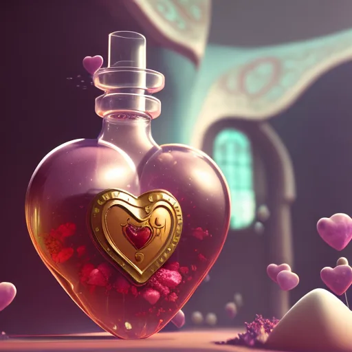 Openjourney prompt: love potion in a heart-shaped flask