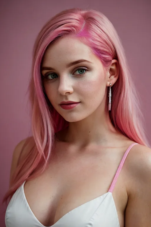 Stable Diffusion prompt: Portrait of a pretty young woman with magenta-lite pink hair
