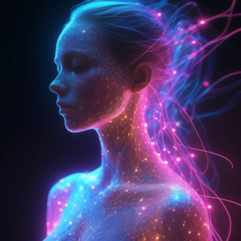 Stable Diffusion prompt: Ultra detailed illustration of the light silhouette of a woman