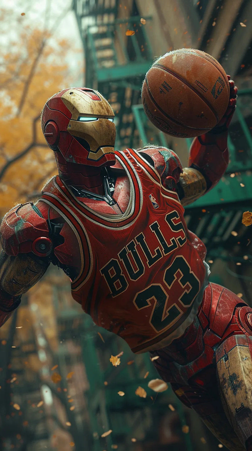 Midjourney prompt: Marvel's Ironman playing basketball
