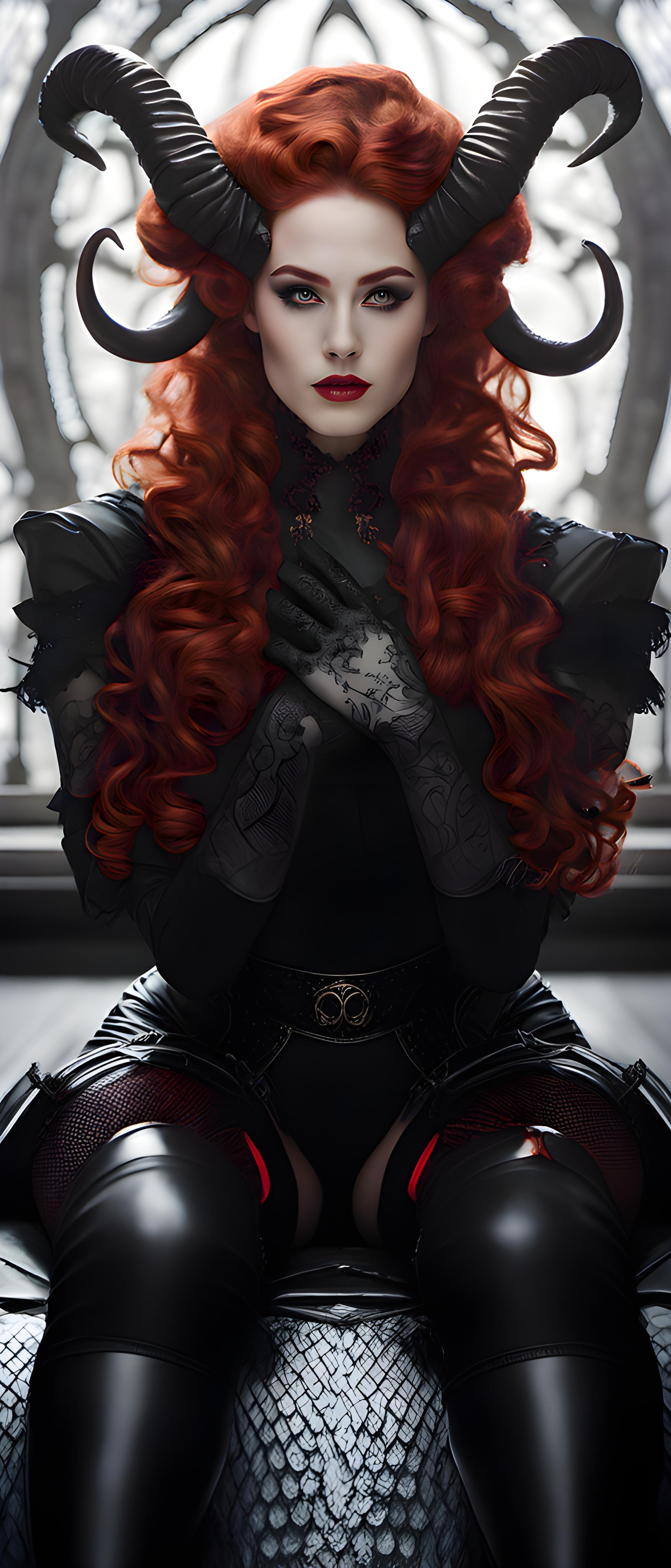 پیشنمایش منبع: Stable Diffusion prompt: creature sitting with legs crossed, curly red hai...