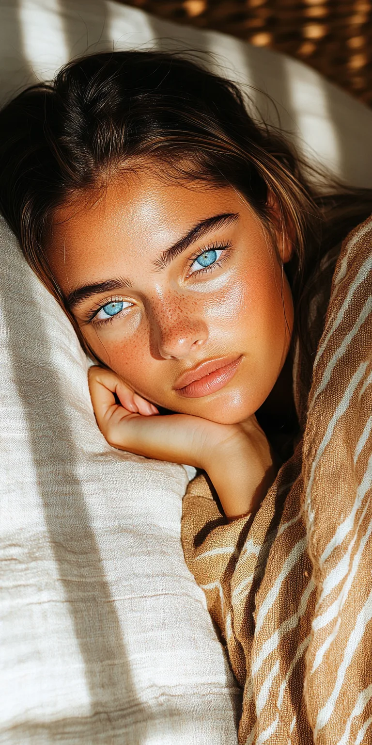 Midjourney prompt: an attractive young woman with blue eyes lying face down on the bed
