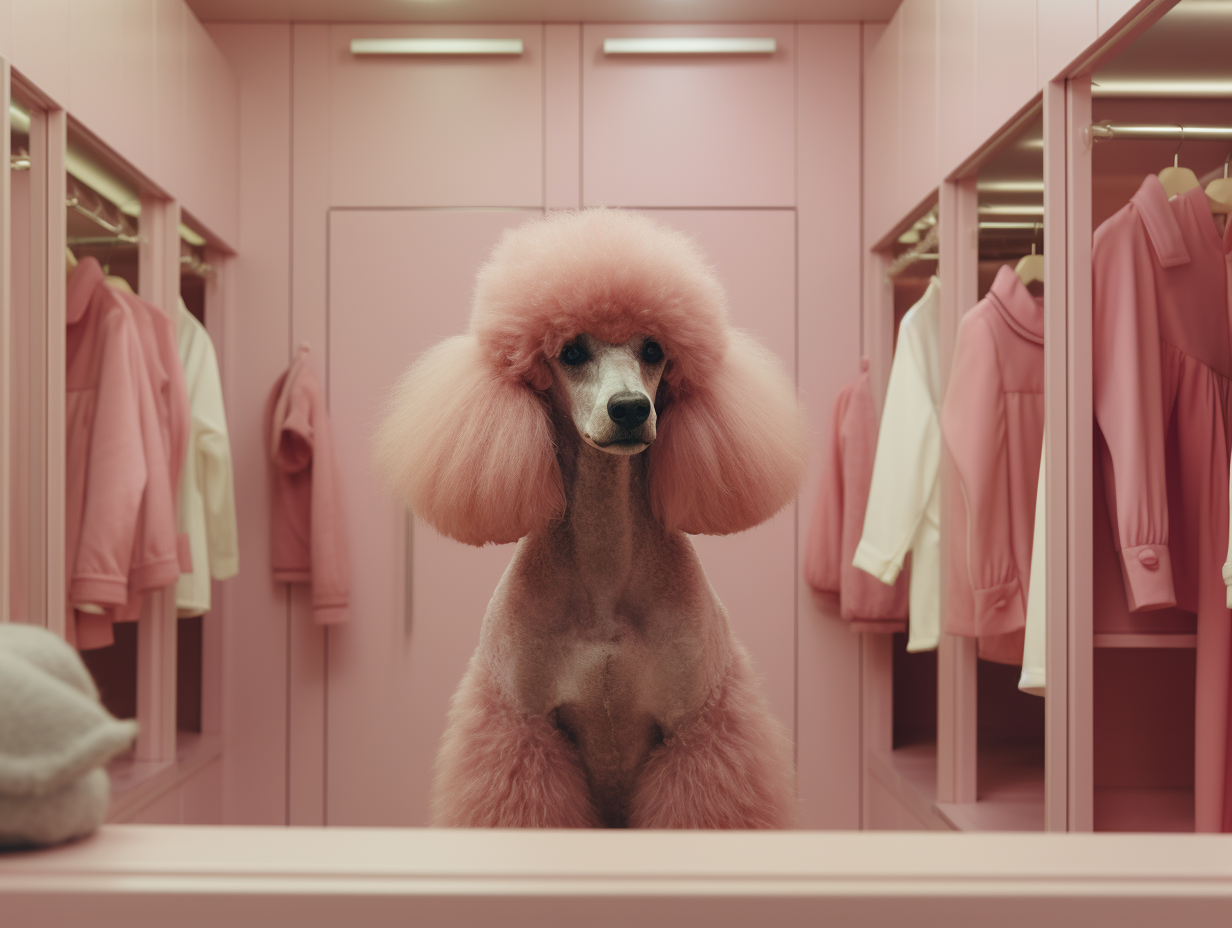 پیشنمایش منبع: Midjourney prompt: Kodak disposable photography of giant poodle, dres...