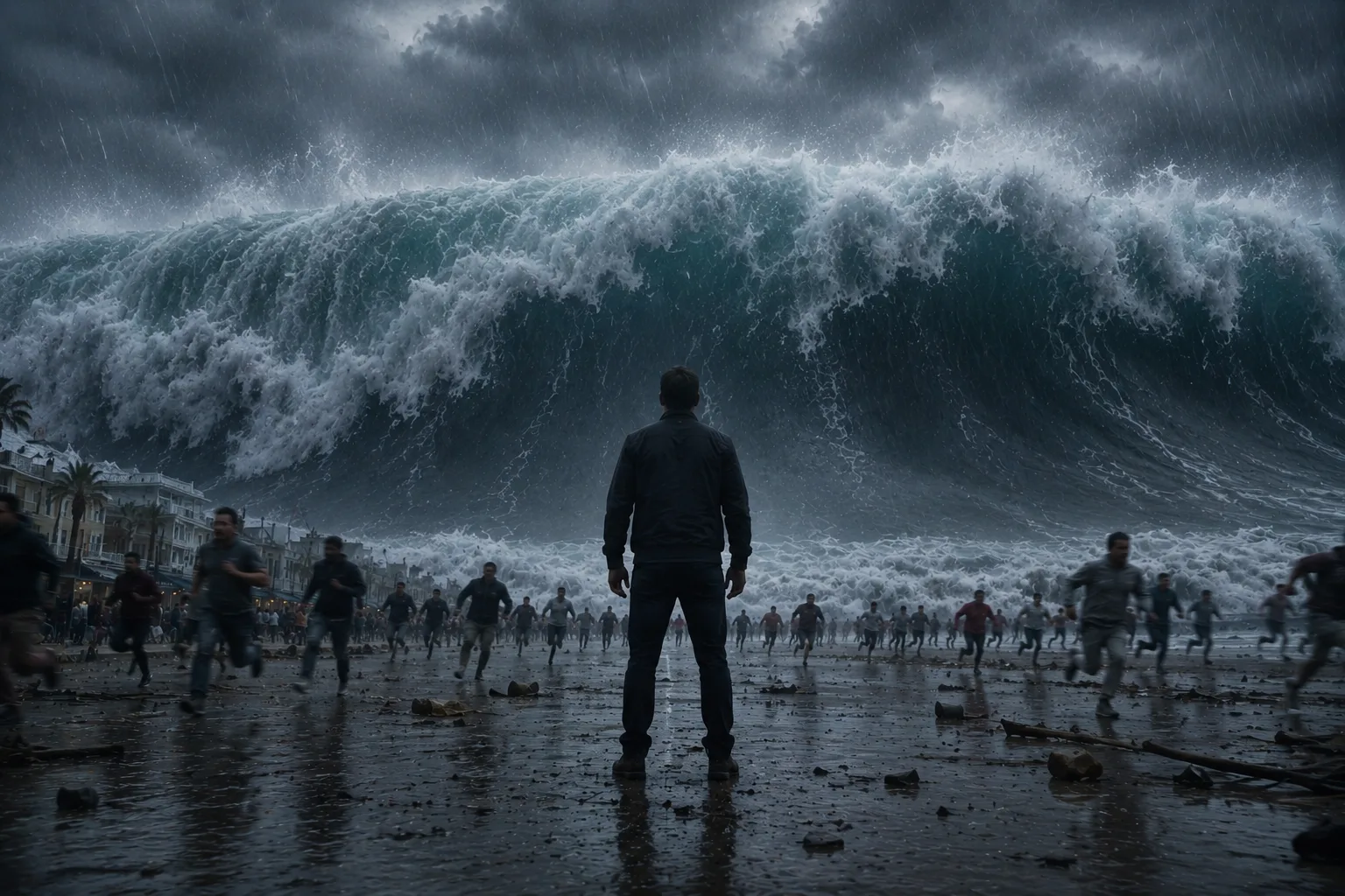 "A man standing with his back to the camera