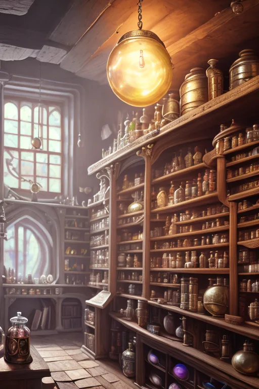 Openjourney prompt: an old wooden apothecary