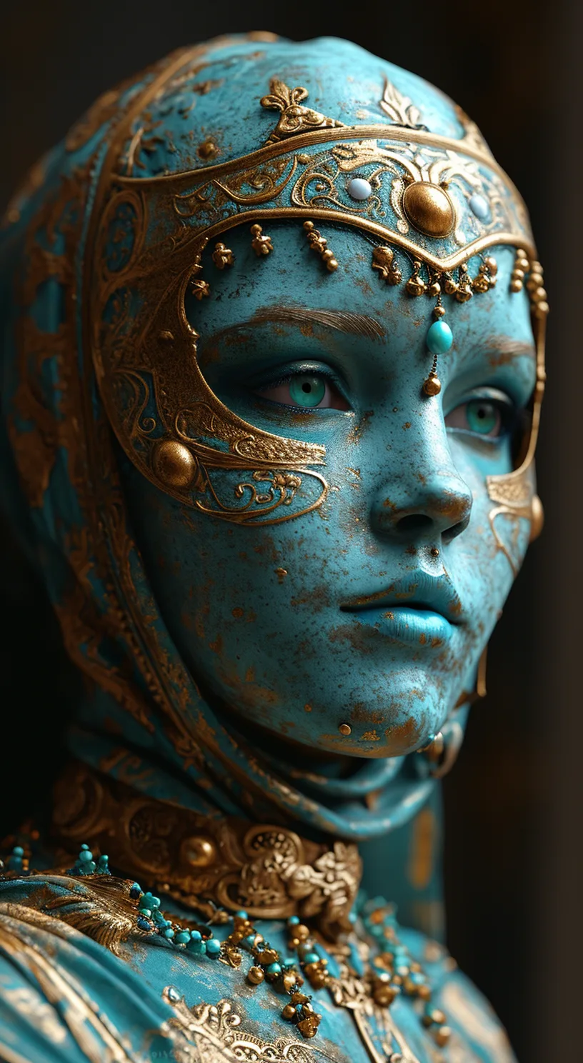 Midjourney prompt: a woman wearing an elaborate mask around her face