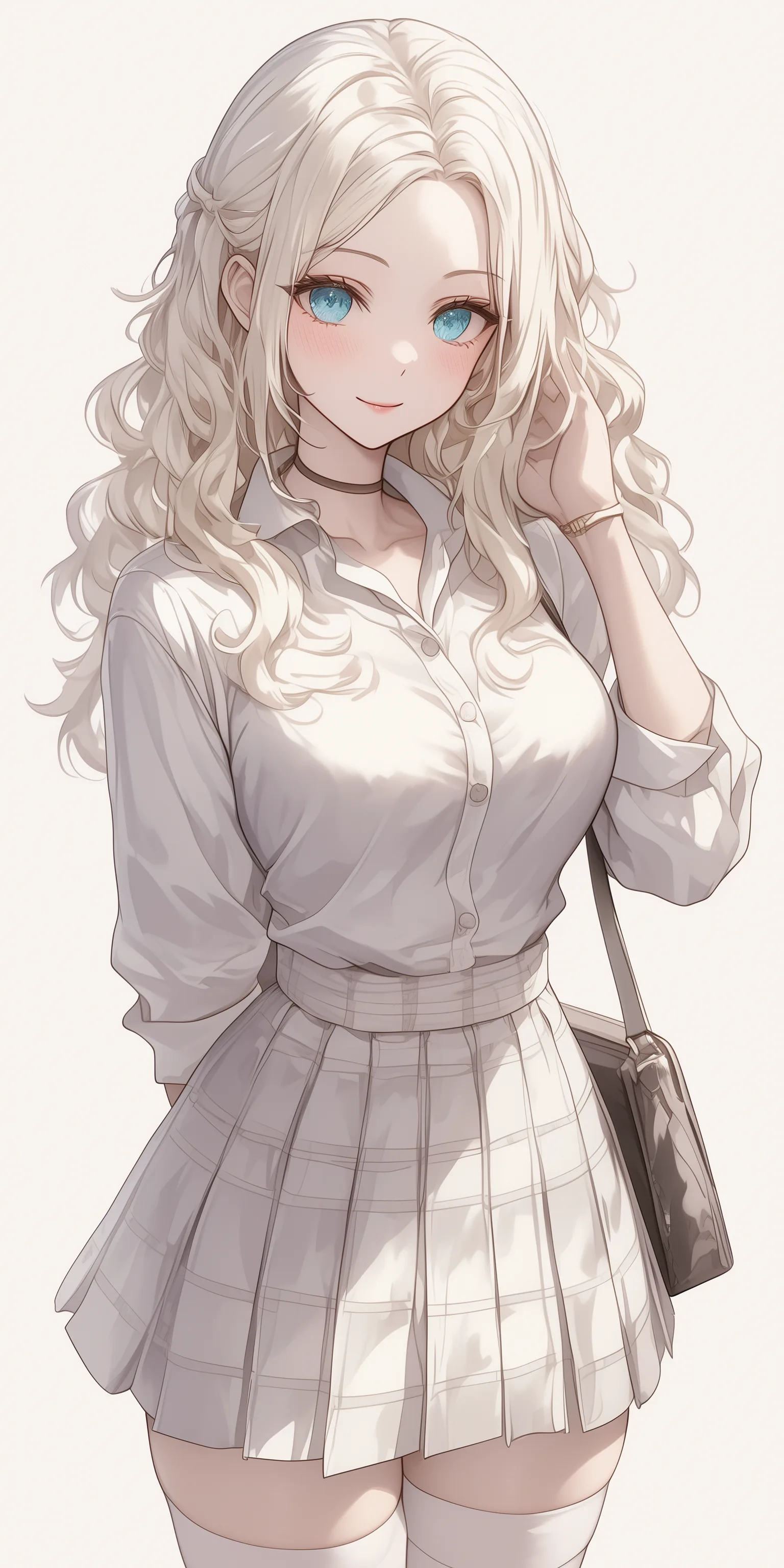 Midjourney prompt: beautiful girl in white school uniform