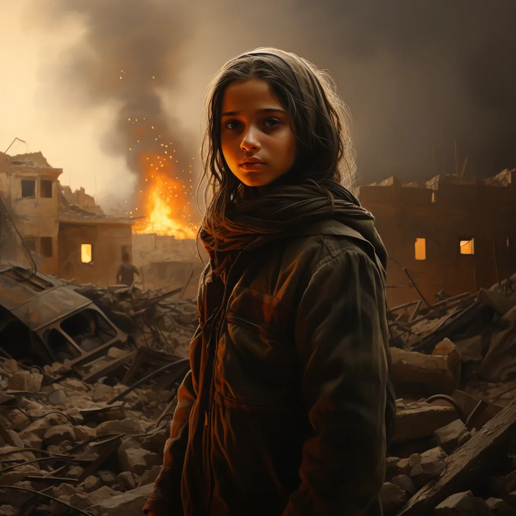 Midjourney prompt: A realistic image of a palestinian young girl