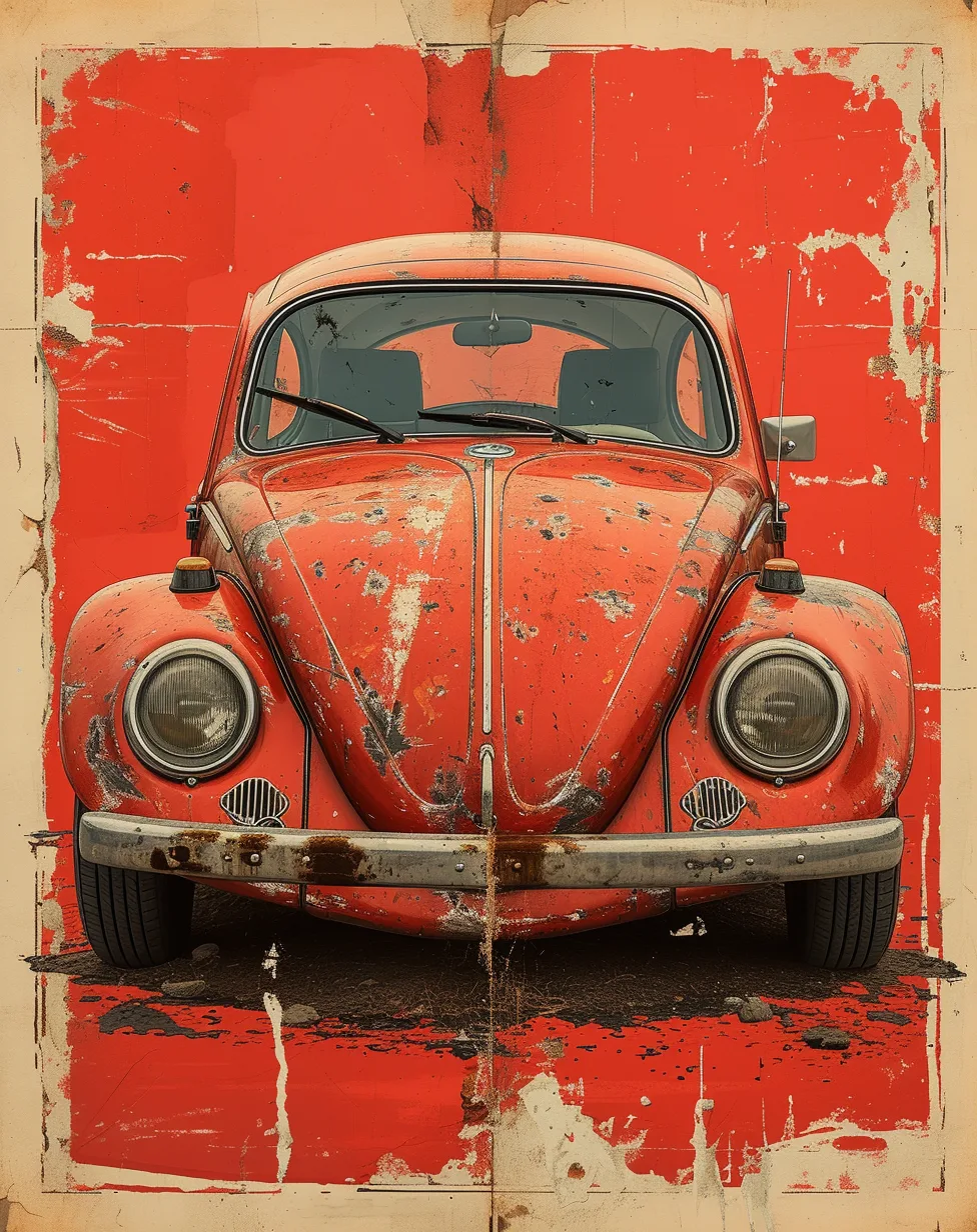 Midjourney prompt: vw beetle vintage poster