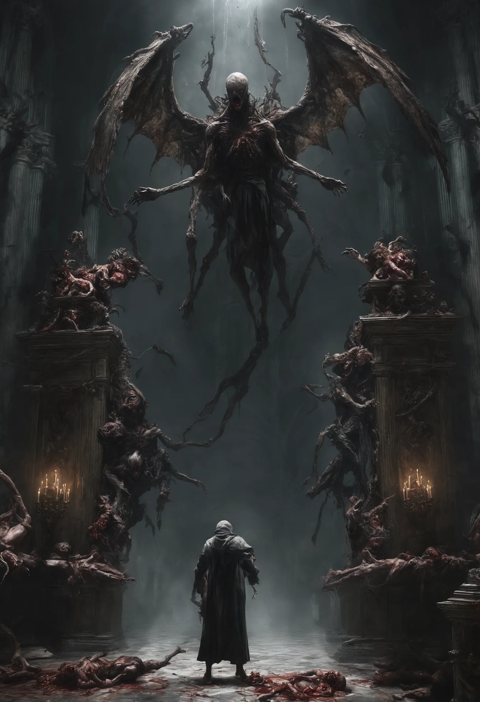 LEOSAM's HelloWorld XL prompt: concept art concept art a classical baroque painting of a cinematic ending to a bloodborne boss