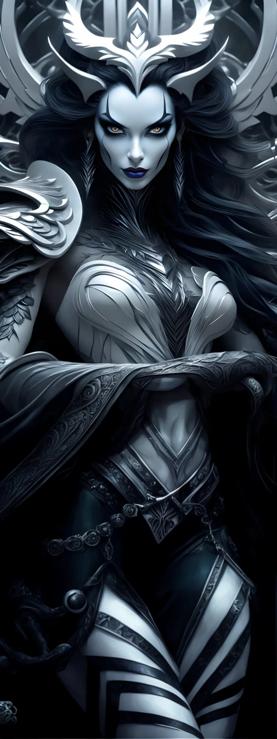 Stable Diffusion prompt: detailed beautiful goddess Hel with long black hair