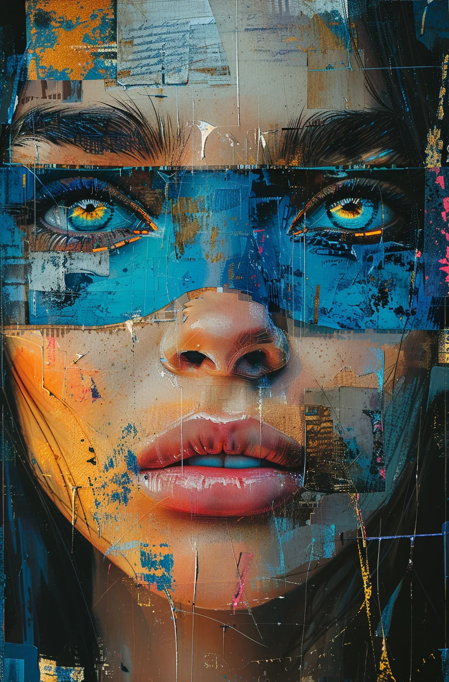 Midjourney prompt: print collage of a woman's face
