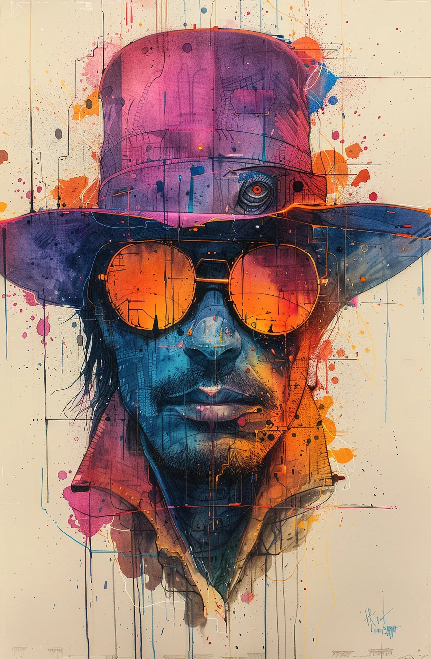Midjourney prompt: drawing with a multi-colored hat