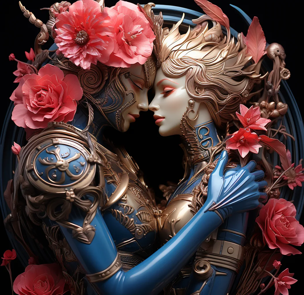 Midjourney prompt: a couple hugging and kissing with pink flowers