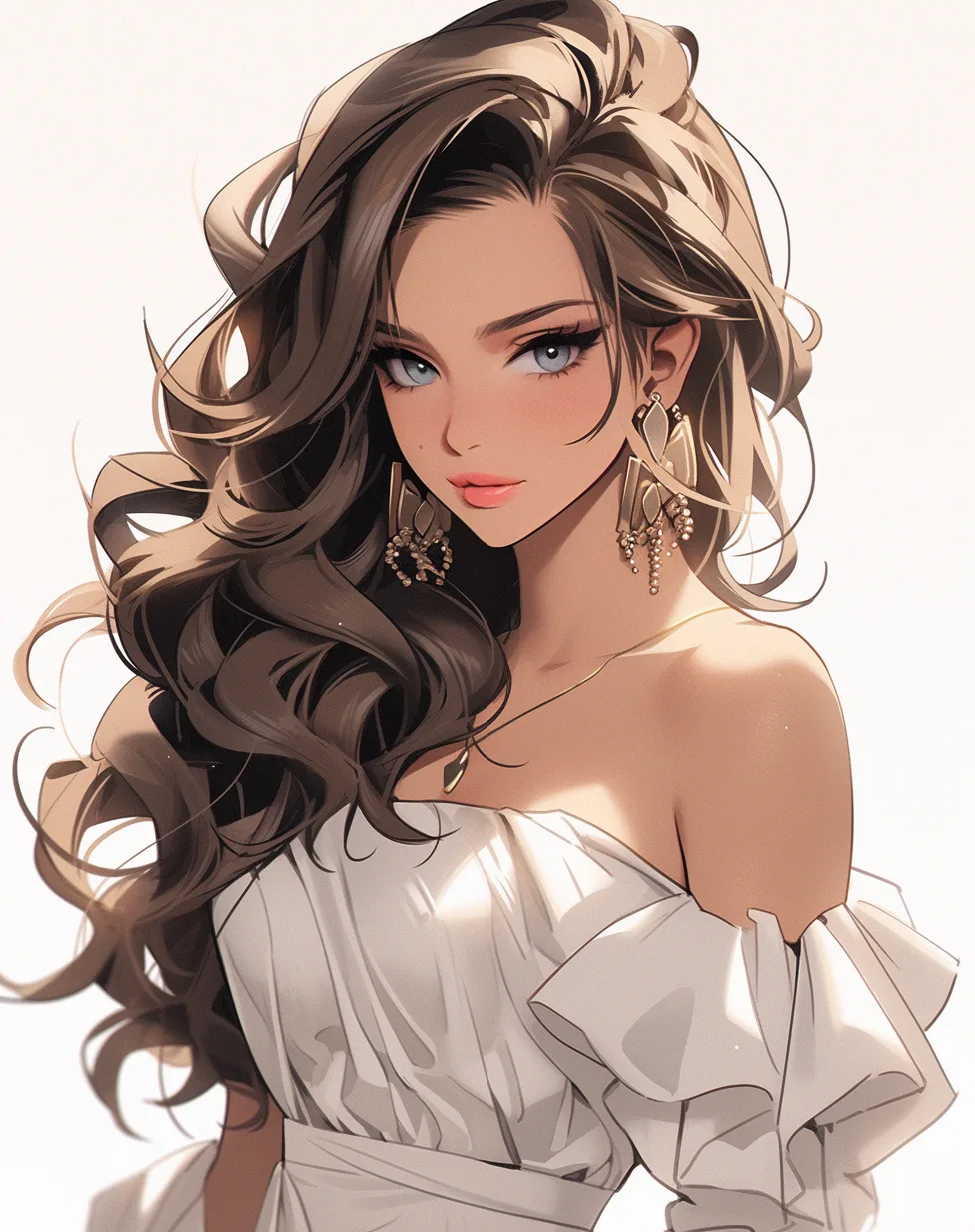 Midjourney prompt: drawing of a beautiful young woman in white