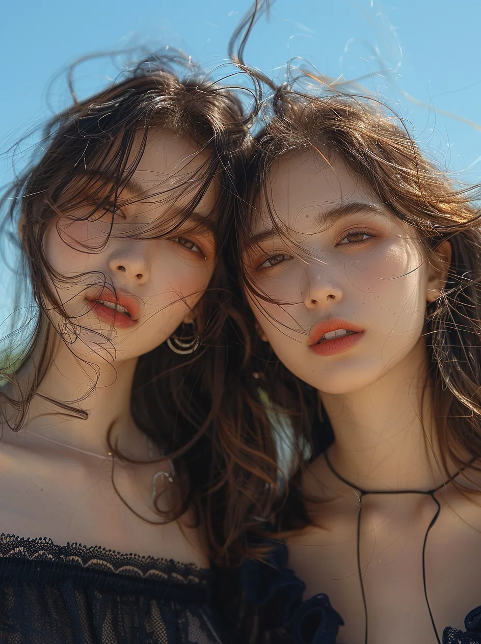 Midjourney prompt: two asian girls with long hair