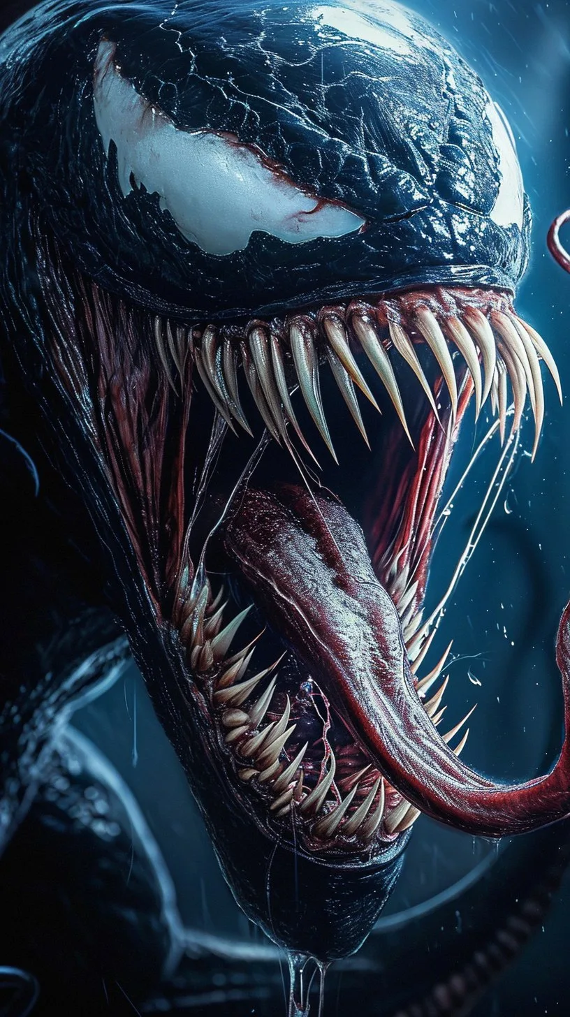 Midjourney prompt: a close up of a venom with its mouth open