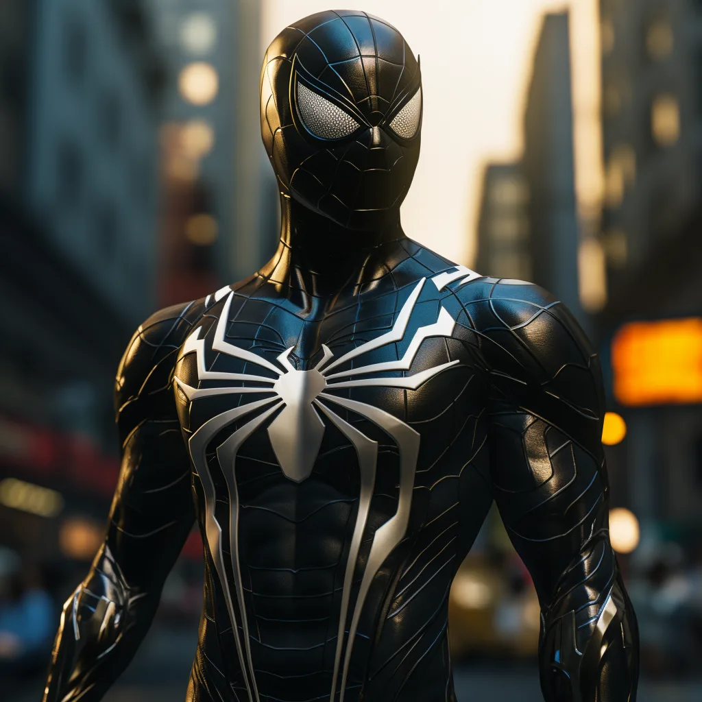 Midjourney prompt: venom suit spider man