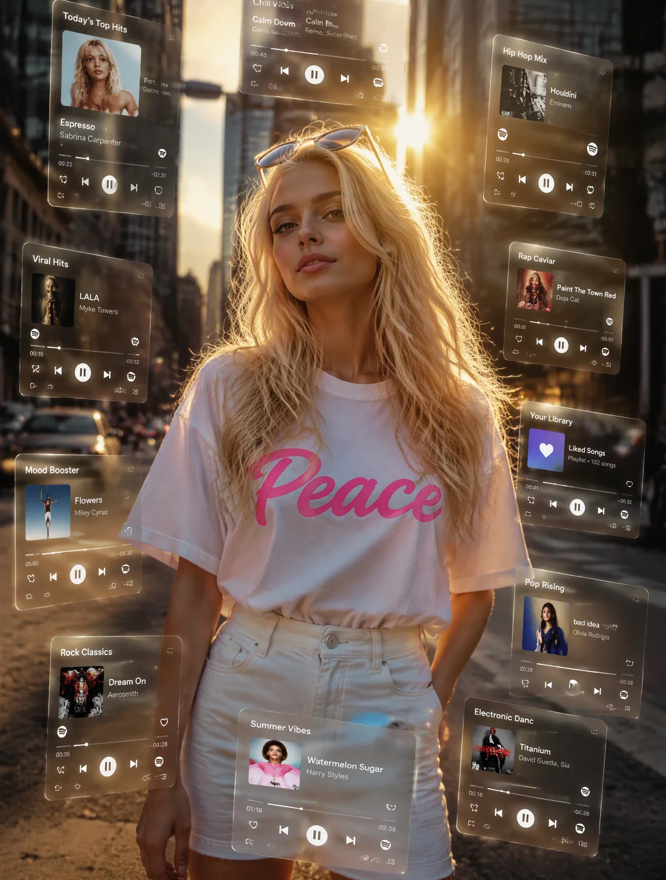 Ultra-realistic cinematic fashion portrait of a stunning young adult Russian blonde woman with an elegant hourglass figure