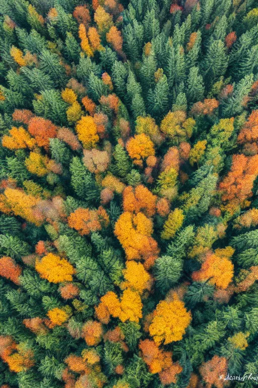 Stable Diffusion prompt: bird view of a foggy forest