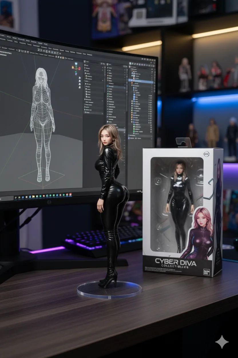 Nano Banana prompt: Transforming the photographed person into a realistic 3D figurine in front of a computer desk.