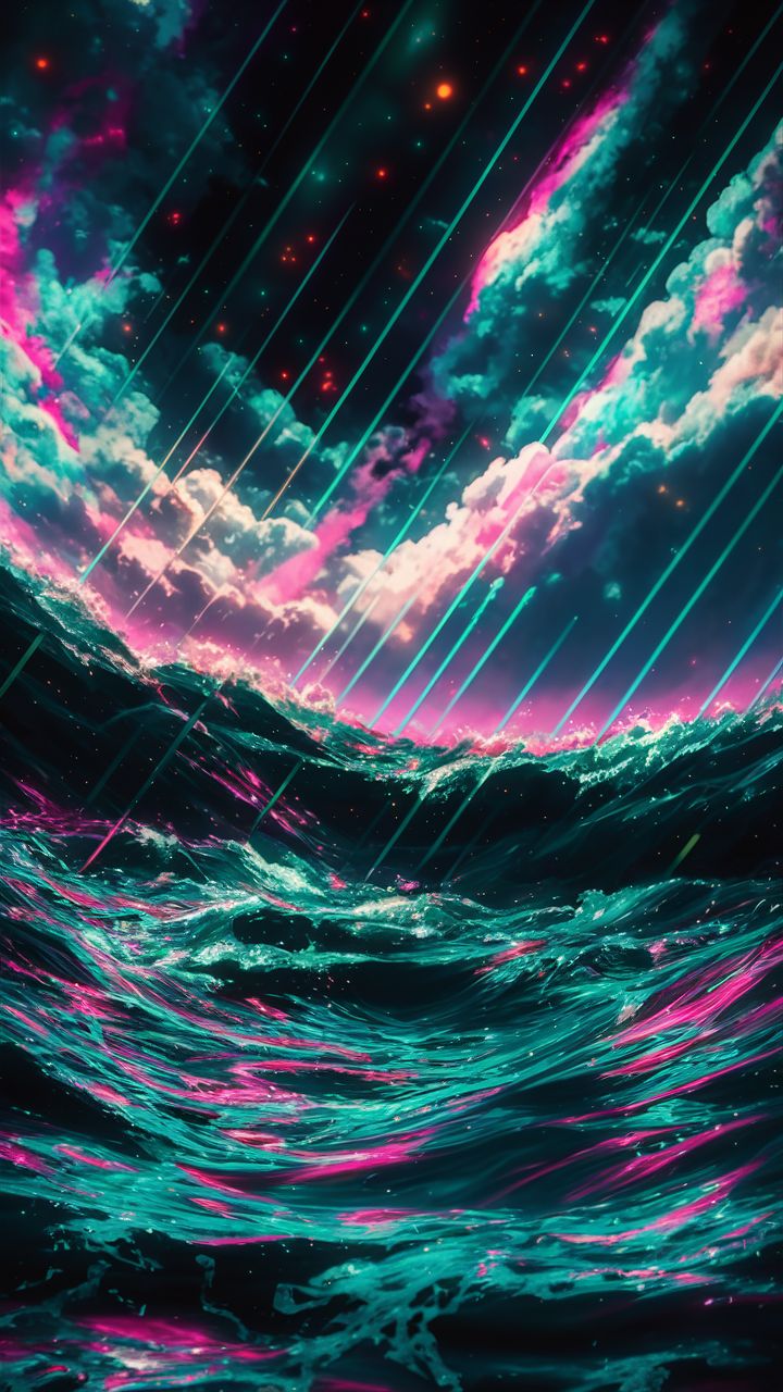 پیشنمایش منبع: Stable Diffusion prompt: stormy sea , rainbow particles , rays of starlight...