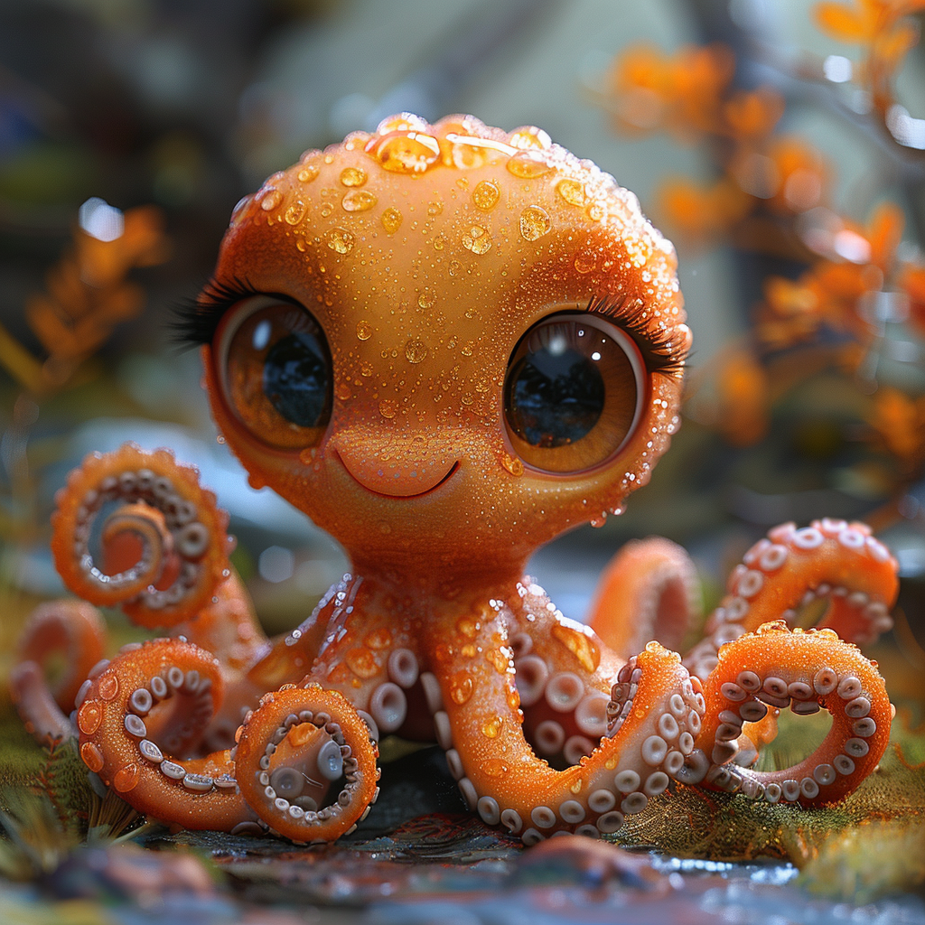 پیش‌نمایش منبع: Midjourney prompt: baby octopus, in the style of pixar, cuteness over...