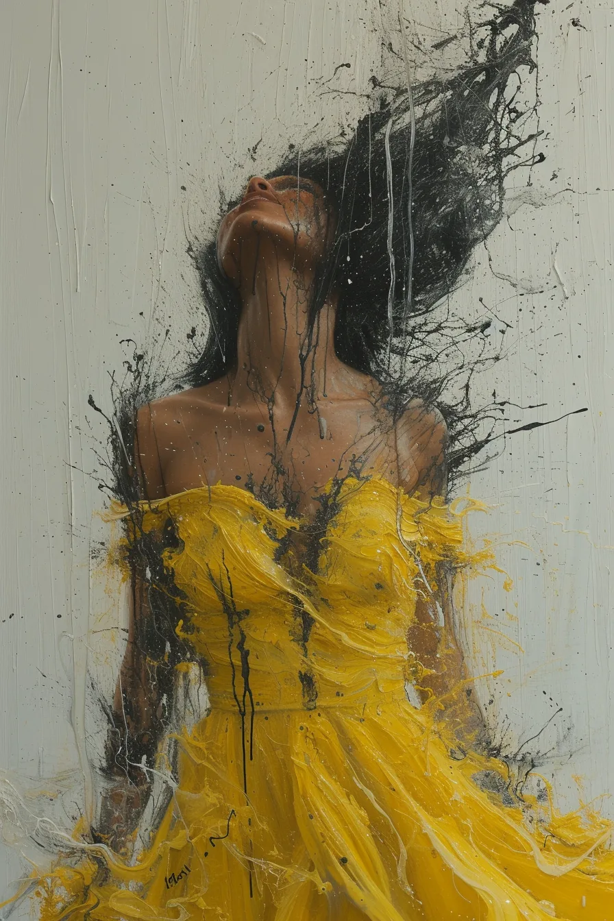 Midjourney prompt: a painting of a woman wearing a yellow dress