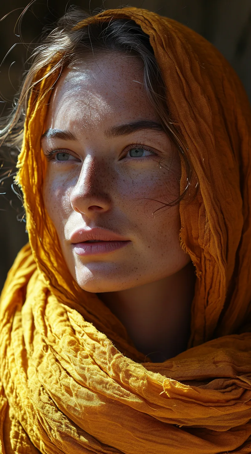 Midjourney prompt: a woman wearing a yellow scarf