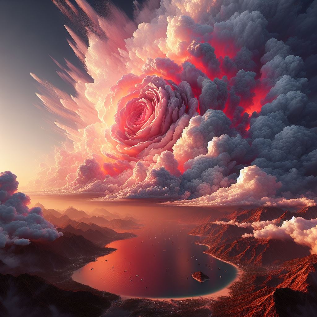 پیشنمایش منبع: DALL·E prompt: The sky split , and it became a rose like paint . ...