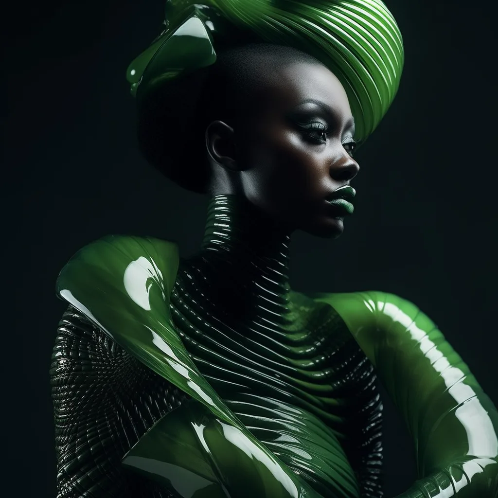 Midjourney prompt: Serious black female model