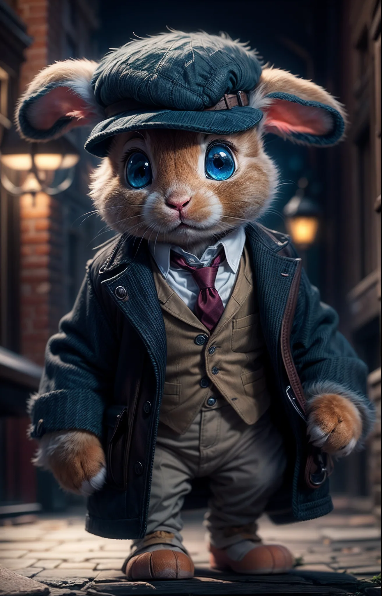 ReV Animated prompt: cut little fluffy Bunny cub dressed up as sherlock holmes