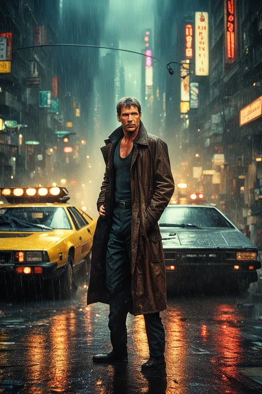 Stable Diffusion prompt: Young Harrison Ford in blade runner