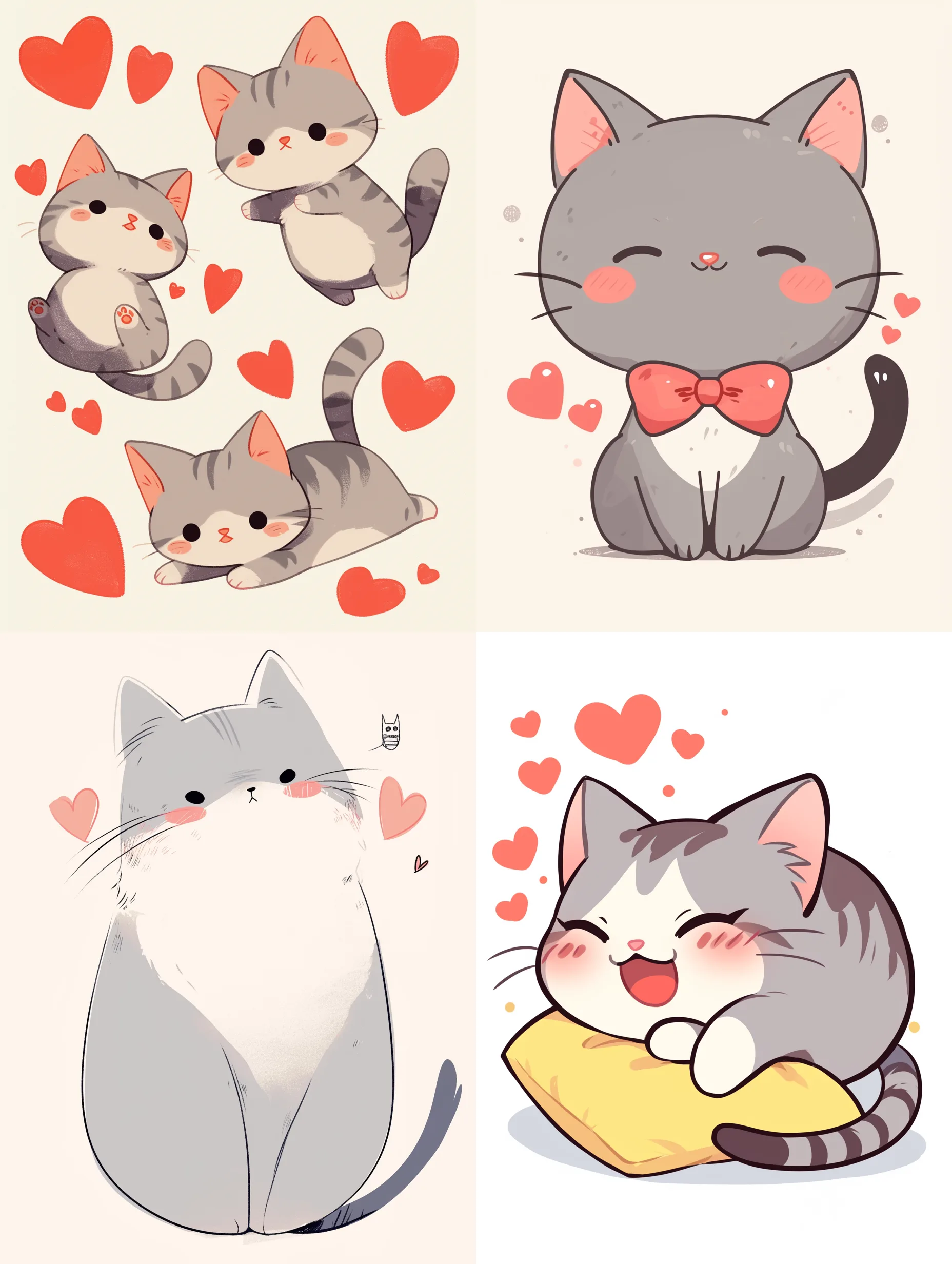 Midjourney prompt: grey cat and heartfelt sticker