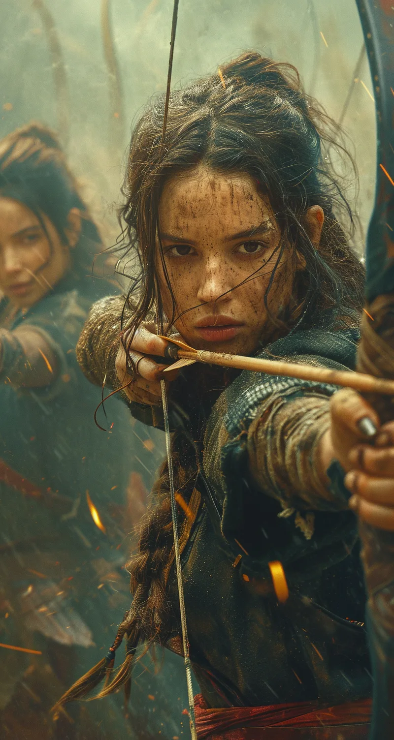 Midjourney prompt: women archers with bows