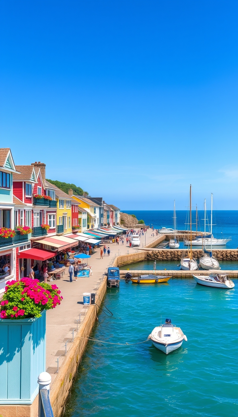 پیشنمایش منبع: FLUX prompt: A charming coastal town on a bright, sunny day wit...