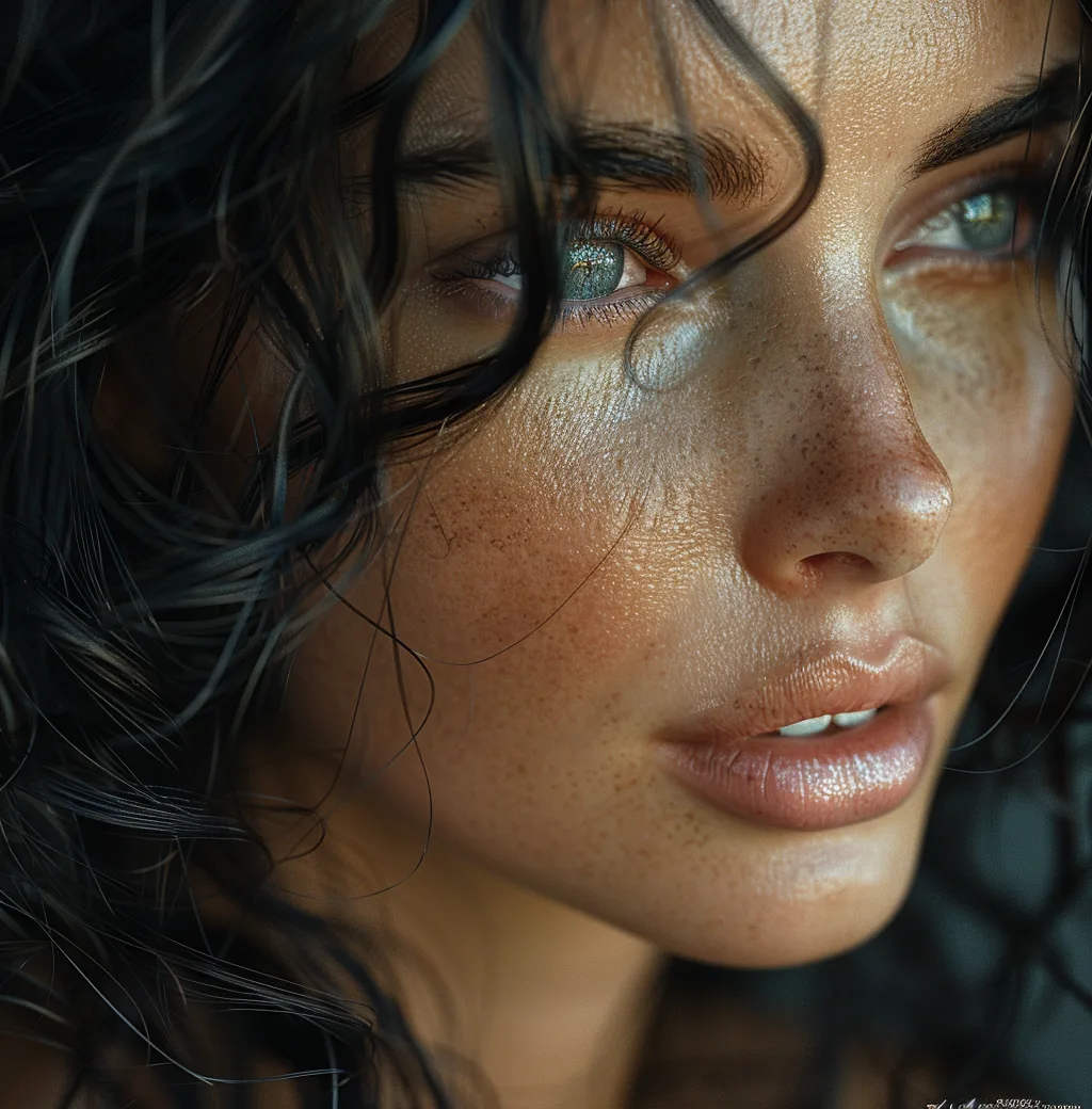 Midjourney prompt: a model with curly black hair