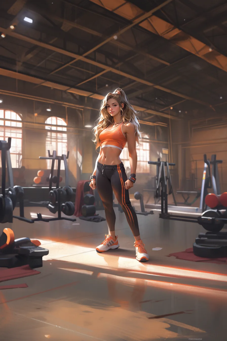 Midjourney prompt: Beautiful girl fitness trainer