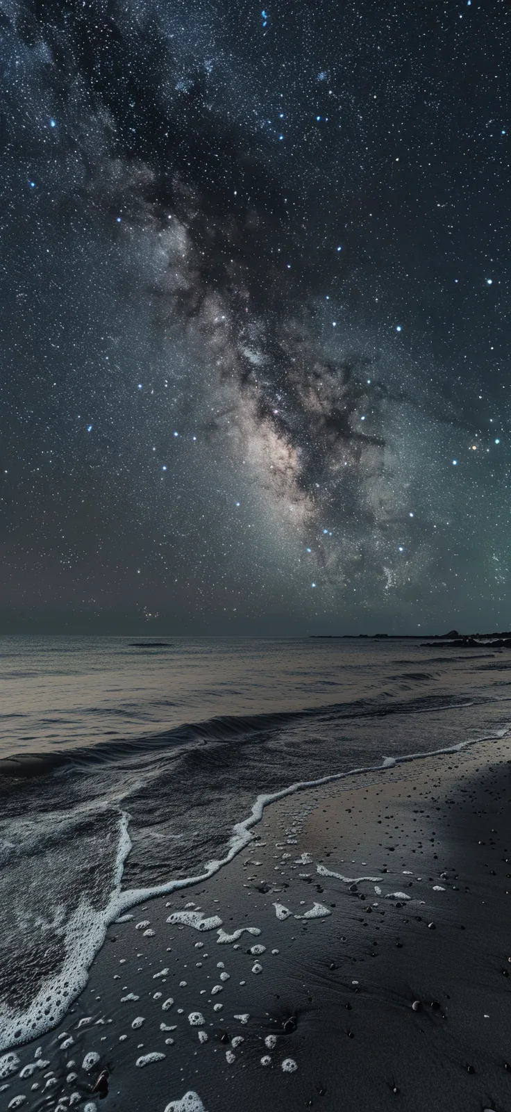 Midjourney prompt: The starry sky shines on the beach