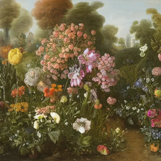 Stable Diffusion prompt: garden bursting with flowers Paulina Góra, Rachel