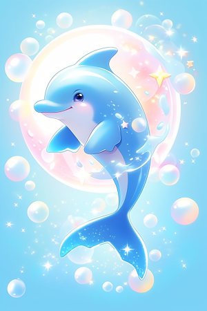 پیشنمایش منبع: Midjourney prompt: Light blue playful dolphin playing a bubble, with ...