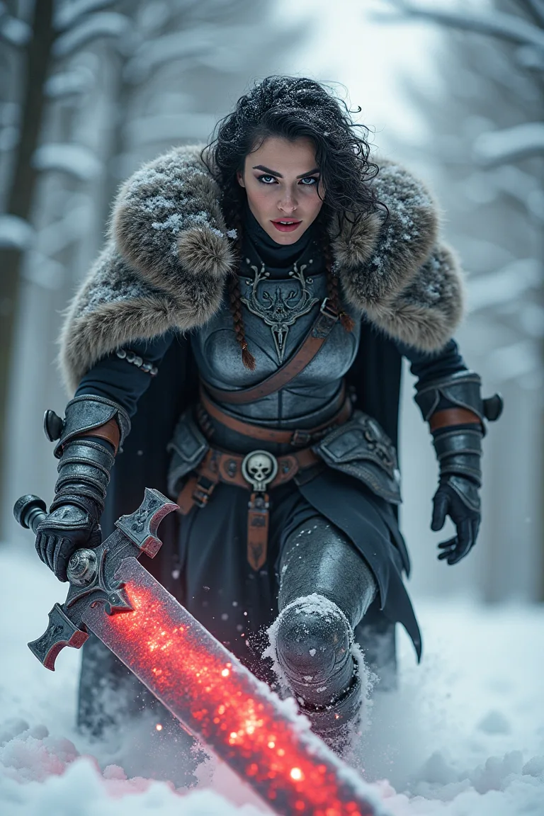 FLUX prompt: Frozen Fray: A barbarian warrior