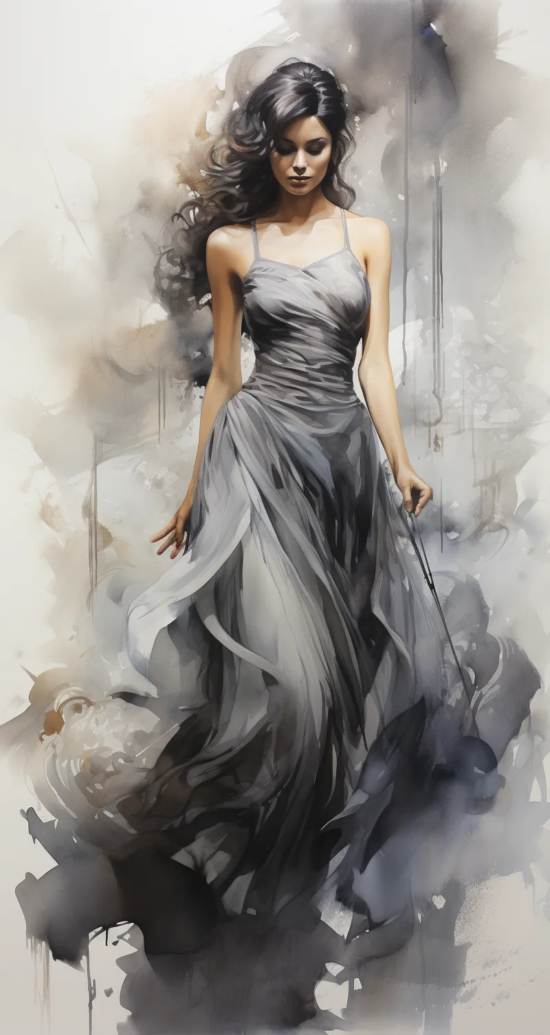 Midjourney prompt: a woman's form floating across an image with smoke