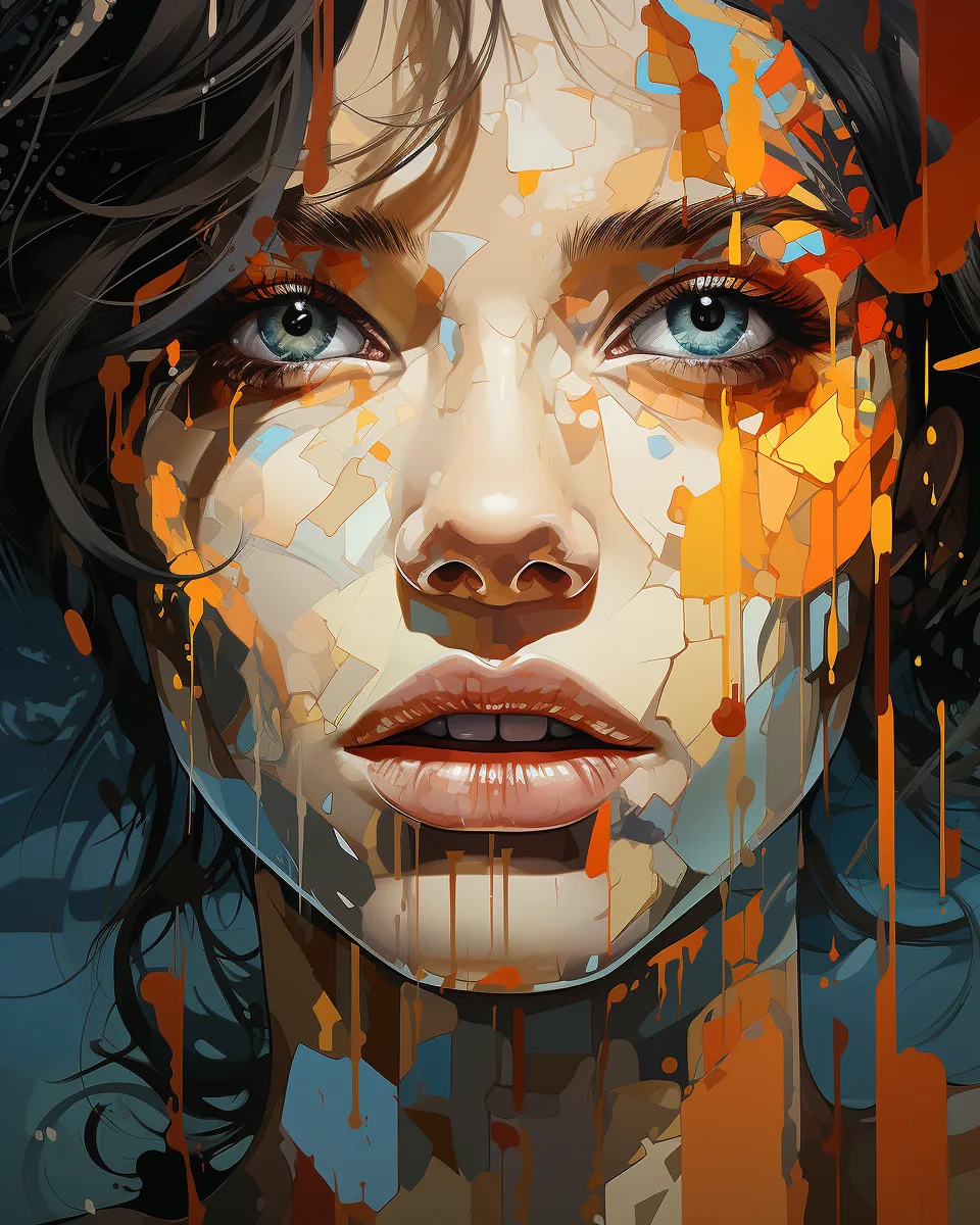 Midjourney prompt: an painting on the canvas of a woman in colorful tones