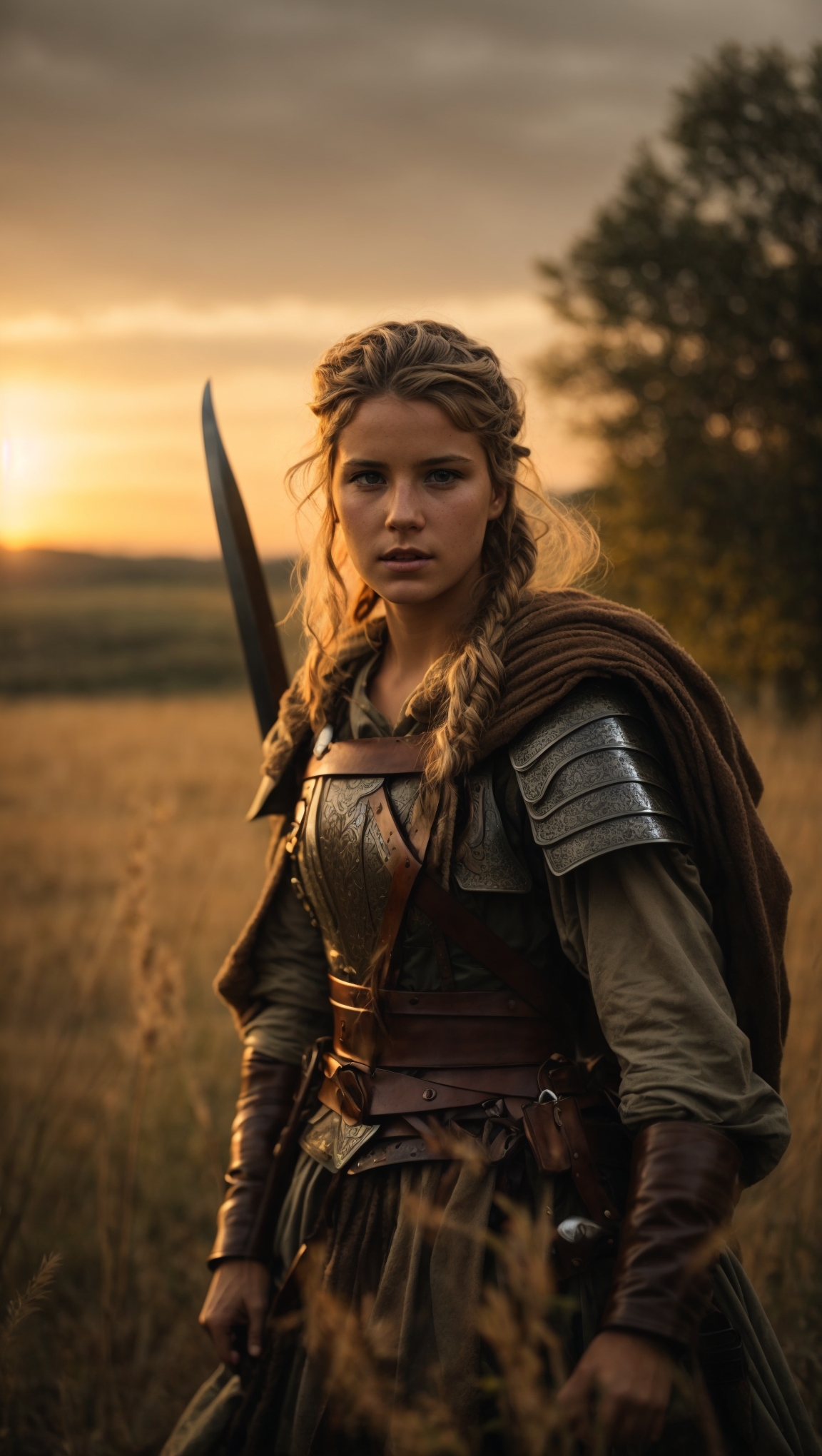 پیشنمایش منبع: Midjourney prompt: The German warrior, with her long braided hair and...