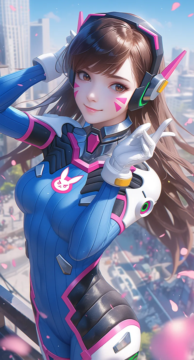 Midjourney prompt: Create an action shot of Dva from the Overwatch game