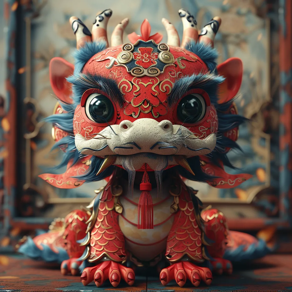Midjourney prompt: lunar new year red dragon